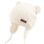 Duoyeree Baby Winter Hat Earflap Cotton Lining Knit Beanie Cap for Toddler Girl Boy (0-6 Month, White)