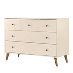 dadada Austin 5-Drawer Dresser for Nursery and Bedroom - Modern Design, Large Storage, Baby-Safe Finish, Soft Close Drawers, Anti-Tip Safety, Solid Wood Feet, Durable Construction (Almond Milk+Walnut)