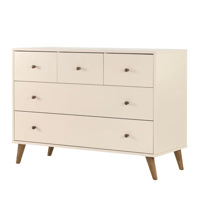 dadada Austin 5-Drawer Dresser for Nursery and Bedroom - Modern Design, Large Storage, Baby-Safe Finish, Soft Close Drawers, Anti-Tip Safety, Solid Wood Feet, Durable Construction (Almond Milk+Walnut)