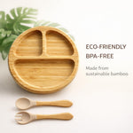 Bamboo Baby Plates with Suction, Toddler Plates for Self Feeding, Eco Friendly Baby Feeding Plate Set, Divided Plate for Baby Boy & Baby Girl, BPA Free, Easy Clean (Beige)