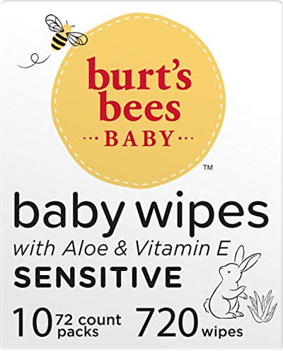 Burt’s Bees Baby Wipes, Unscented Natural for Sensitive Skin with Aloe and Vitamin E - 72 Baby Wipes – 10 Pack
