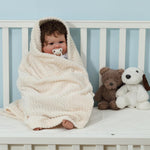 CREVENT Baby Welcome Gift Set Storage Basket with 2 Blankets+ 1 Security Blanket + 1 Taggie + 1 Gift Bag with Ribbon (Ivory)