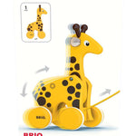 BRIO 30200 Infant & Toddler - Pull Along Giraffe Wood Baby Toy with Bobbing Head for Kids Ages 1 and up, Yellow/Brown