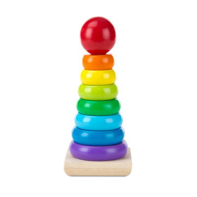 Colorful stack of rings on a white background