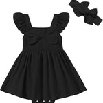 DREAM BUS Newborn One-piece Romper Dress Infant Ruffle Sleeveless Bodysuit with Headband Baby Clothes Baby Girl Jumpsuits