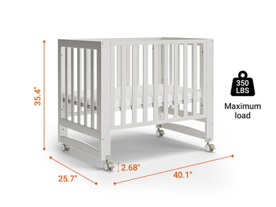 MAMAZING EvoNest Baby Crib, 6 in 1 Convertible Mini Crib with Wheels, 100% New Zealand Pinewood, 4 Adjustable Mattress Height Growing Bed, White