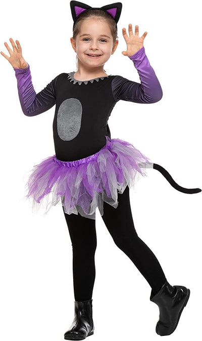Spooktacular Creations Child Girls Tutu Cat Skirt, Toddlers Combined Animal Costume with Headband Tail for Kids Halloween Dress Up Cosplay Parties, 3T