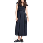 Motherhood Maternity Sleeveless Ruffle Shoulder Smocked Maxi Pregnancy Dress, Black, Large