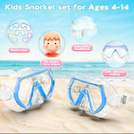 Kids Snorkel Set, Unisex Kids Swimming Goggles, Anti-Fog Diving Mask and Dry Top Snorkel Combo Set for Kids 3-14 (Blue)