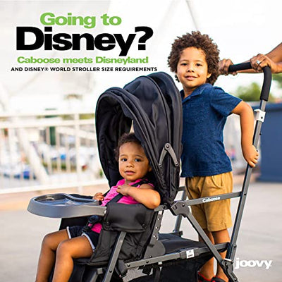 Joovy Caboose Sit and Stand Double Stroller with Rear Bench and Standing Platform, 3-Way Reclining Seats, Optional Rear Seat, and Universal Car Seat Adapter (Black)
