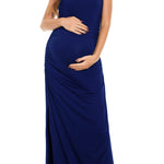 Smallshow Women's Split Long Maternity Dress Sleeveness Ruched Pregnancy Clothes X-Large Navy