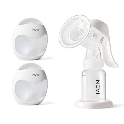 White manual breast pump with NCVI branding on a white background