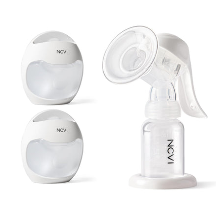 White manual breast pump with NCVI branding on a white background