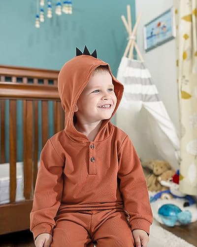 Kucnuzki Baby Toddler Boys Clothes 2T-3T Long Sleeve Pullover Hoodies & Long Pants - Cute Little Boy Clothes for Fall Winter