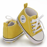 KKIIDDSS Unisex Baby Girls Boys Canvas High-top Shoes, Newborn Infant Anti-Slip Soft Sole Frist Walking Sneakers (A03/Yellow,12-18 Months)