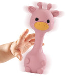 AULEGE Giraffe Silicone Baby Teether Rattle Toy for 0-6 6-12 Months, BPA-Free Infant Teething Toy with Rattle Sound, Easy-Grip Design for Teething Relief (Dark Pink)