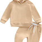 Thorn Tree Infant Baby Boys Pants Set Hooded Solid Sweatshirt Top Pocket Elastic Waist Pants 2Pcs Outfits Fall Winter Suit