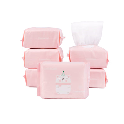 Set of pink tissues with a cartoon design on a white background