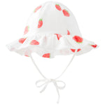 pureborn Baby Girl Sun Hat Bucket Hats Cotton Outdoor Beach Sun Protection Cap with Straps White Strawberry 0-3 Months