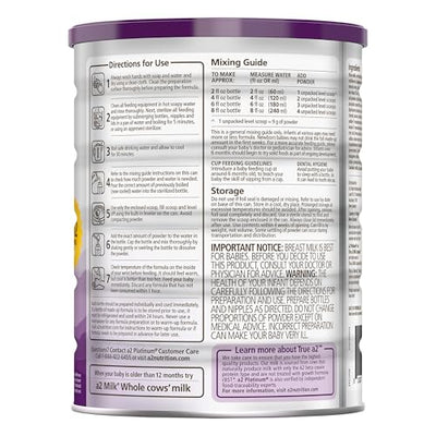a2 Platinum® Premium Infant Formula for Babies ages 0-12 Months, Milk-Based Powder with Iron. Nutritionally Complete, made with Pure and Natural a2 Milk® - 31.7- oz Can