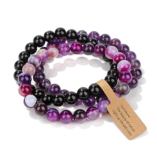 3 PCS Healing Crystal Bracelets for Women 8mm Natural Stone Beaded Stretch Bracelet Amethyst Jewelry Gifts