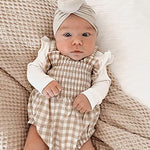 Newborn Baby Girl Bodysuit Sleeveless Halter Frill Romper One-piece Jumpsuit with Headband Summer Clothes Set (Khaki, 0-3 Months)