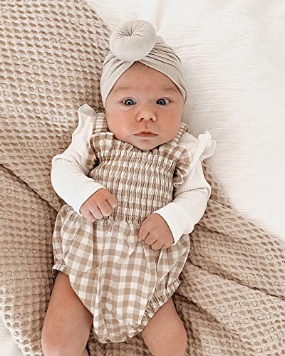 Newborn Baby Girl Bodysuit Sleeveless Halter Frill Romper One-piece Jumpsuit with Headband Summer Clothes Set (Khaki, 0-3 Months)
