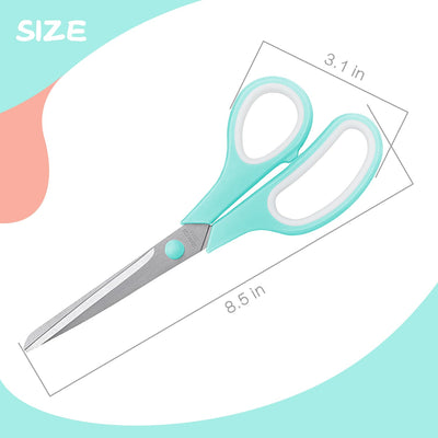 Scissors All Purpose Bulk Set of 3, Scissors for Office Home School Craft Supplies, Soft Comfort-Grip Right/Left Hand, Viridian, Vivid Green, Pink