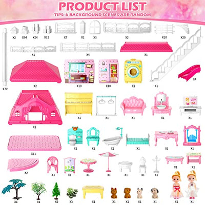 Dolls House for Girls Toys, 4 Stories 10 Rooms Dollshouse with 2 Princesses Slide Accessories, Playset for Toddler Playhouse Gift for for 3 4 5 6 7 8+ Year Old Girls Toys