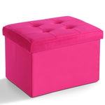 LINMAGCO Storage Ottoman Folding Foot Stool Velvet Foot Rest with Padded Modern Ottoman with Storage for Living Room Puppy Step Stool 17x13x13in(ROSEO)