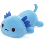 Blue axolotl plush toy on a white background
