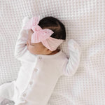 Baby Bling Bows - Newborn to Little Baby Girl Bows, 2 Pack Nylon Super Soft Stretchy Knot Toddler Headbands, Perfect Hair Accessories Head Bands for Infant Kids(Pink & White)
