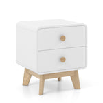 Giantex Night Stand with 2 Drawers, Mid Century Modern Bedside Table with Cute Round Knobs, Wooden Side End Table with Solid Rubber Wood Legs, Small Nightstand for Kids Bedroom Dorms, White