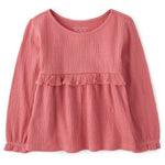 The Children's Place,and Toddler Girl Long Sleeve Ruffle Top,9-12 Months