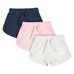 Teach Leanbh Baby Boys Girls 3 Pack Athletic Shorts Cotton Soild Color with Drawstring (3-6 Months, Navy/Pink/White)