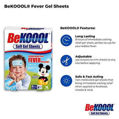BEKOOOL Soft Gel Sheets for Kids for Cooling Relief from Fever discomfort | 4 Count