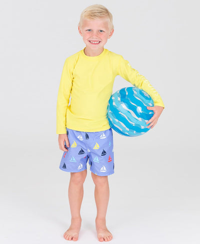 RUGGEDBUTTS Boys UPF50+ Sun Protection Novelty Swim Trunks - Under Construction, 12-18m