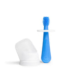 Ubbi 360° Baby Training Toothbrush with Safety Shield and Cover, Food-Grade Platinum Silicone, Gentle Cleaning for Infants, Polaris Blue