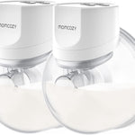 Two white baby bottles with 'momcozy' branding on a white background