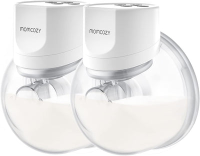 Two white baby bottles with 'momcozy' branding on a white background