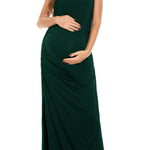 Smallshow Women's Split Long Maternity Dress Sleeveness Ruched Pregnancy Clothes Large Deep Green
