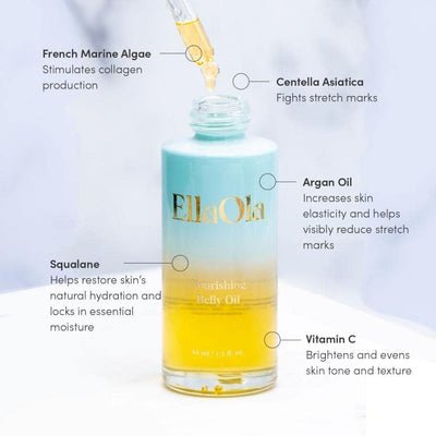 EllaOla Belly Oil for Pregnancy Stretch Marks & Maternity Scars - Quick dry Formula with Squalene and Vitamin C Hydrates Face & Body, Pregnancy + Postpartum Skincare, Fragrance Free | 1.7 fl. oz.