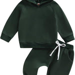 Thorn Tree Infant Baby Boys Pants Set Hooded Solid Sweatshirt Top Pocket Elastic Waist Pants 2Pcs Outfits Fall Winter Suit