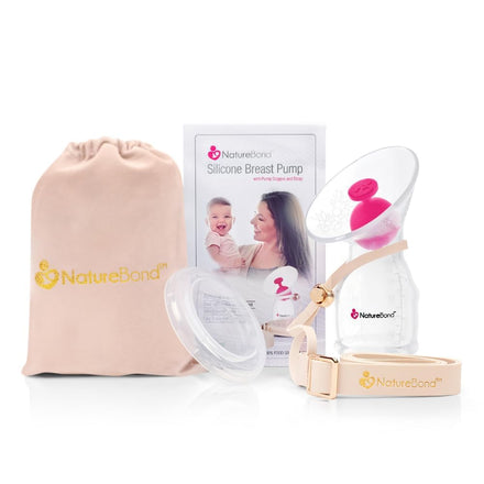 NatureBond silicone breast pump set with packaging and carrying bag on a white background
