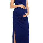 Smallshow Women's Split Long Maternity Dress Sleeveness Ruched Pregnancy Clothes X-Large Navy