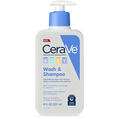 CeraVe baby wash and shampoo bottle on a white background
