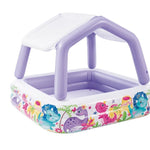Intex 57470EP Sun Shade 5 Foot Square Inflatable Durable 10 Gauge Vinyl Kiddie Pool with Ocean Scene and Canopy for Ages 3 Years and Up, Multicolor
