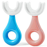 YOTEE U-Shaped Toothbrush Kids 2 PCS - Toddler Toothbrush with Food Grade Soft Silicone Brush Head, Manual Whole Mouth Tooth Brush for Kids Age 2-6(Blue+Pink)