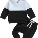 Thorn Tree Infant Baby Boys Pants Set Hooded Solid Sweatshirt Top Pocket Elastic Waist Pants 2Pcs Outfits Fall Winter Suit
