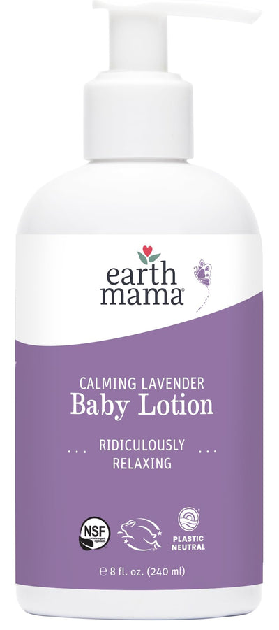 Earth Mama Calming Lavender Baby Lotion bottle on a white background